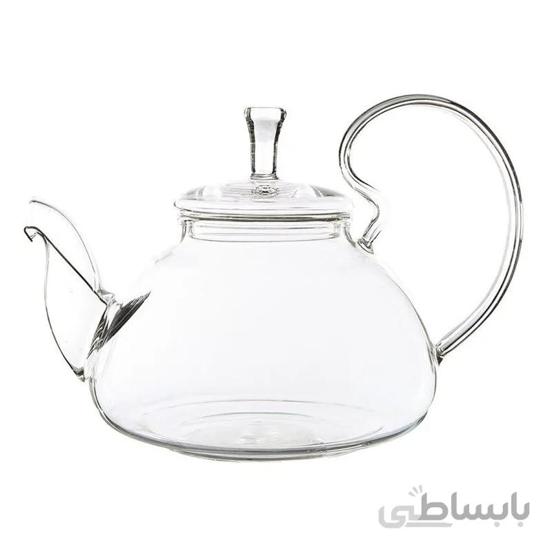 قوری شیشه مدل دسته اشرفی گنجاش 800میلی لیتر