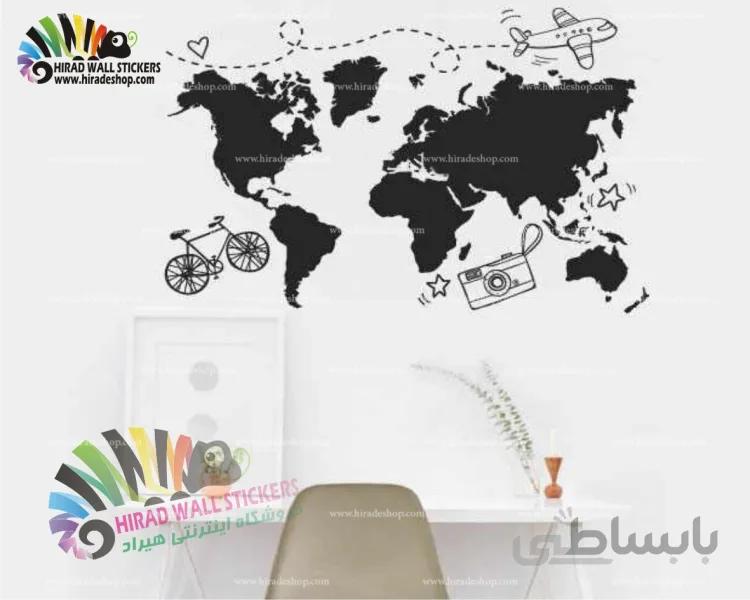استیکر و برچسب دیواری آژانس هواپیمایی نقشه جهان World Map Wallstickers کد h1411