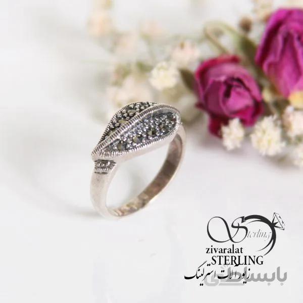 انگشتر سیاه قلم نقره زنانه طرح برگ
