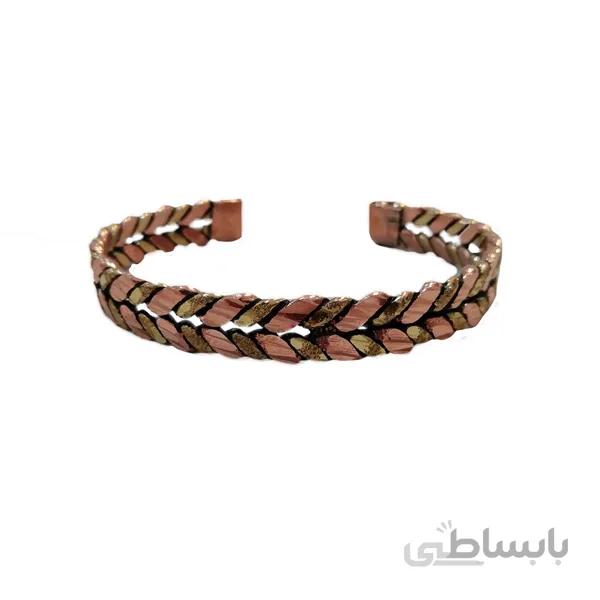 دستبند مسی ساده مدل گندم دو رنگ طلایی کد JW171