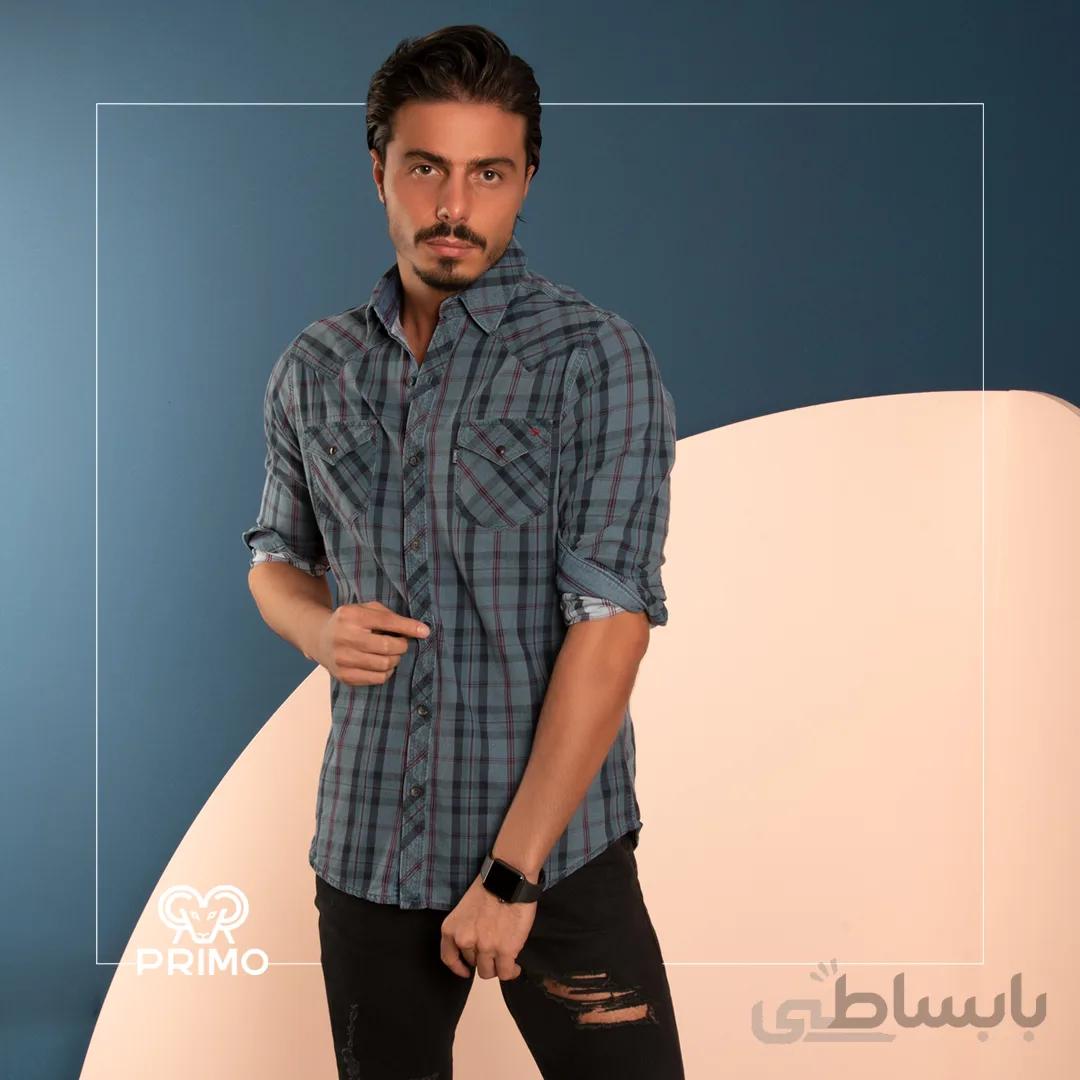 پیراهن کتان مردانه مدل آستین بلند چهارخانه 236703