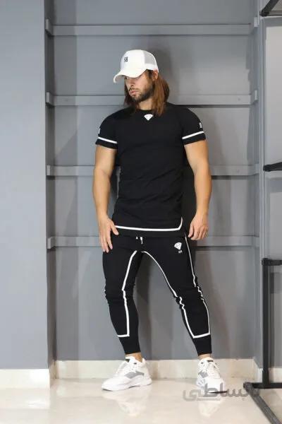 ست مشکی نوار یک سلامتی ا Men's viscose red t-shirt and shorts set کد 426774