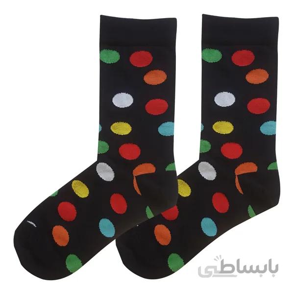 جوراب ساقدار فانتزی زنانه سرمه ای طرح خال خالی رنگی کد PH229