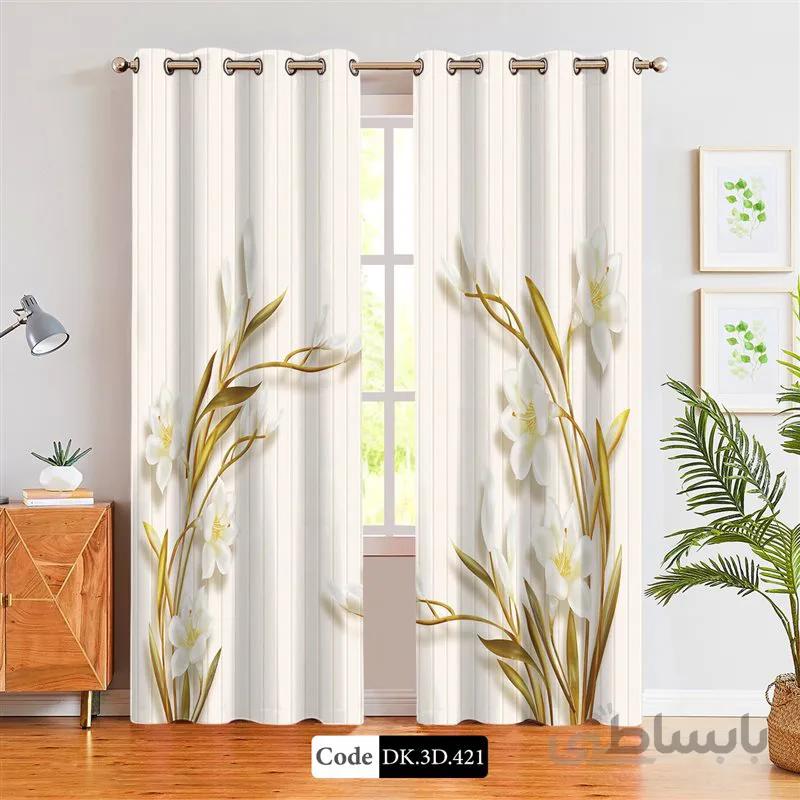 پرده پانچی (هازان و مخمل)کد DK.3D.421 طرح سه بعدی گل ها