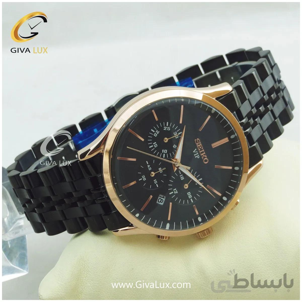 ساعت مچی مردانه سه موتوره کرنوگراف فول استیل مشکی سیکو