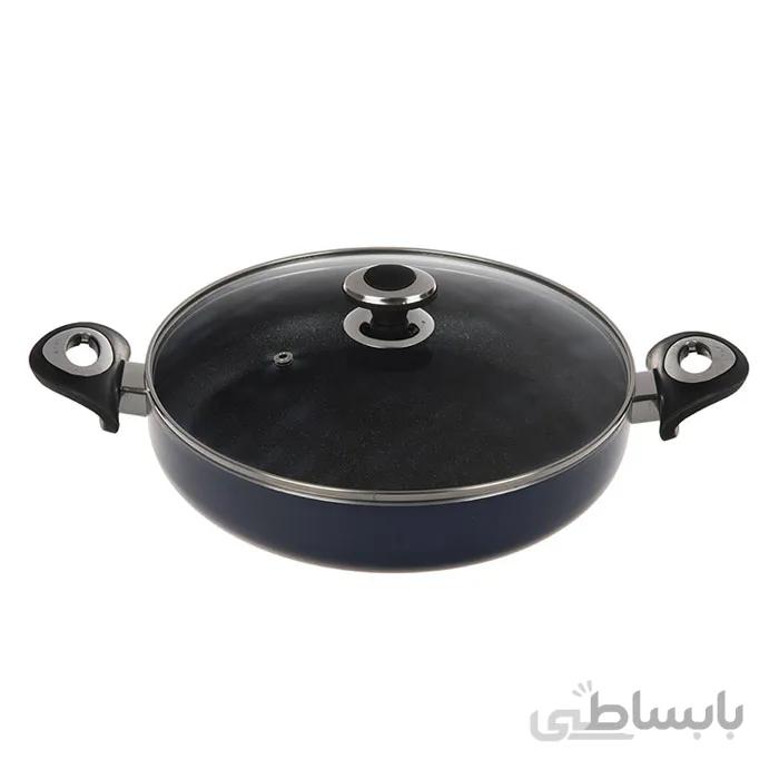 تابه دو سته سایز 28 گرانیتا سرمه ای با درب شیشه ای زرساب کد GT-228TG-S