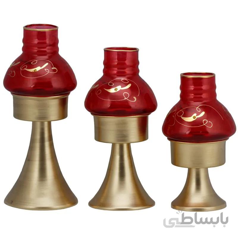 جا شمعی 3 عددی فلزی قرمز