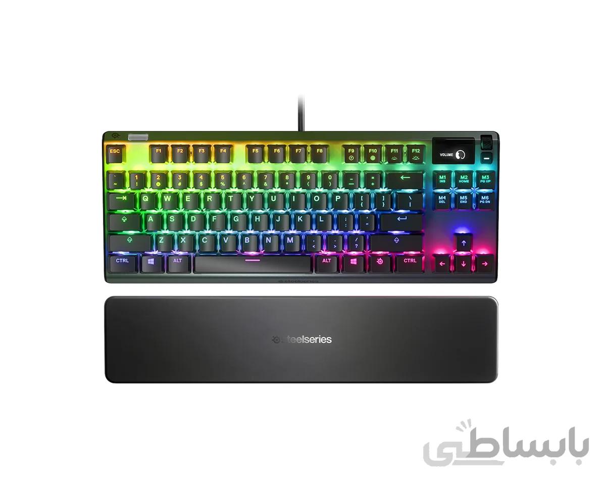 کیبورد گیمینگ استیل سریز مدل Apex Pro ktl ا SteelSeries Apex Pro - Mechanical Gaming Keyboard - Adjustable Actuation Switches - World's Fastest Mechanical Switches - Oled display - US Qwerty Layout (PS4), Black