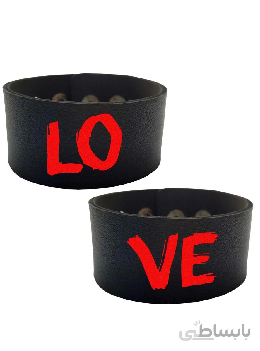 دستبند چرمی طرح love مجموعه ۲ عددی