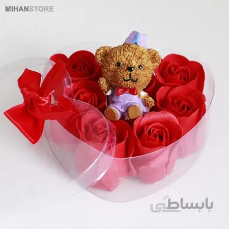 پکیج کادویی خرس و گل عطری طرح Romantic