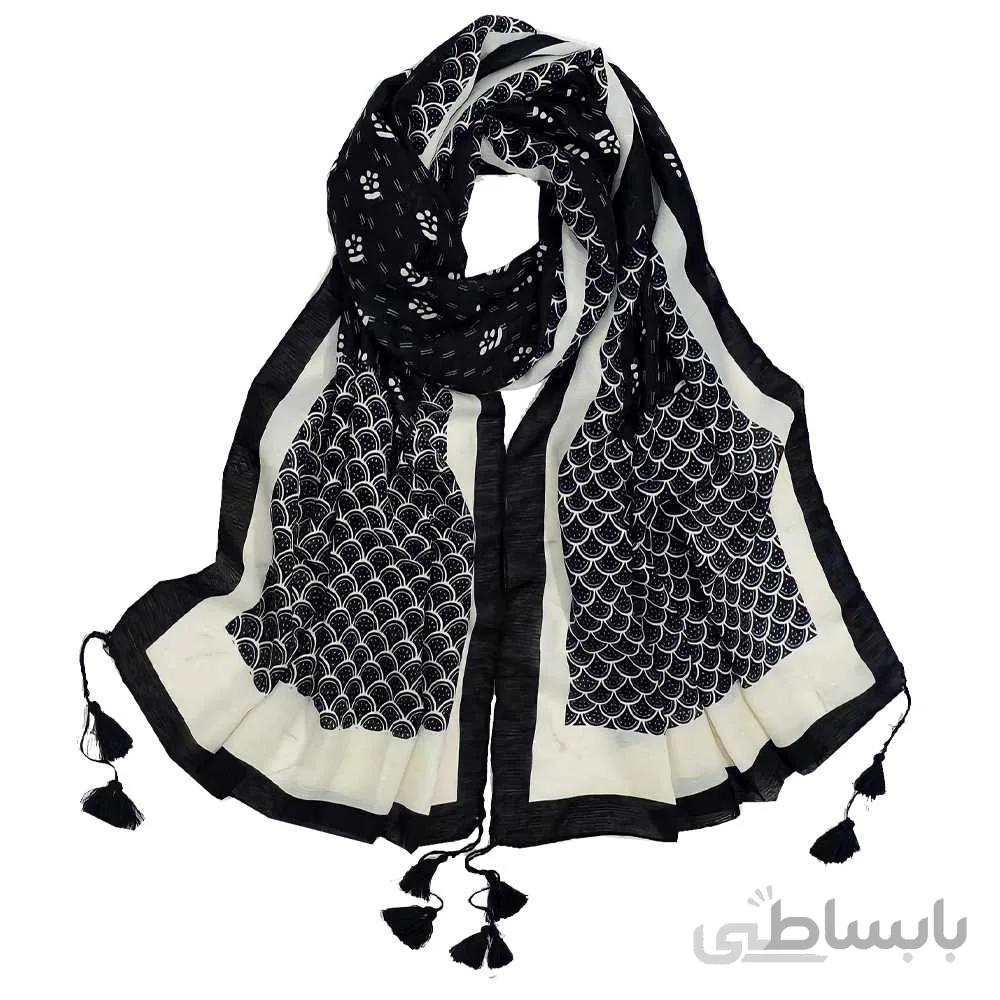 شال زنانه مدل طرحدار نخی منگوله دار