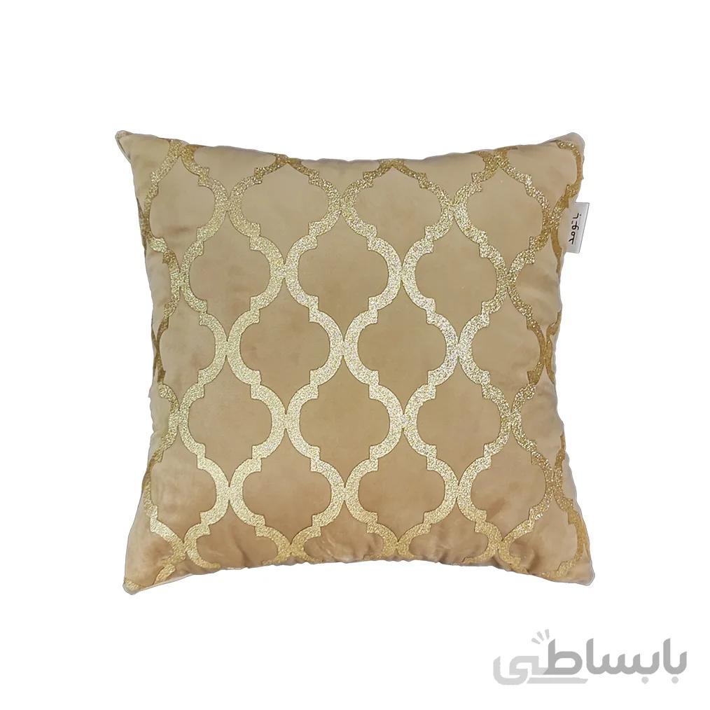 کوسن ترکیبی چرم و مخمل مدل نیلوفر رنگ کرم