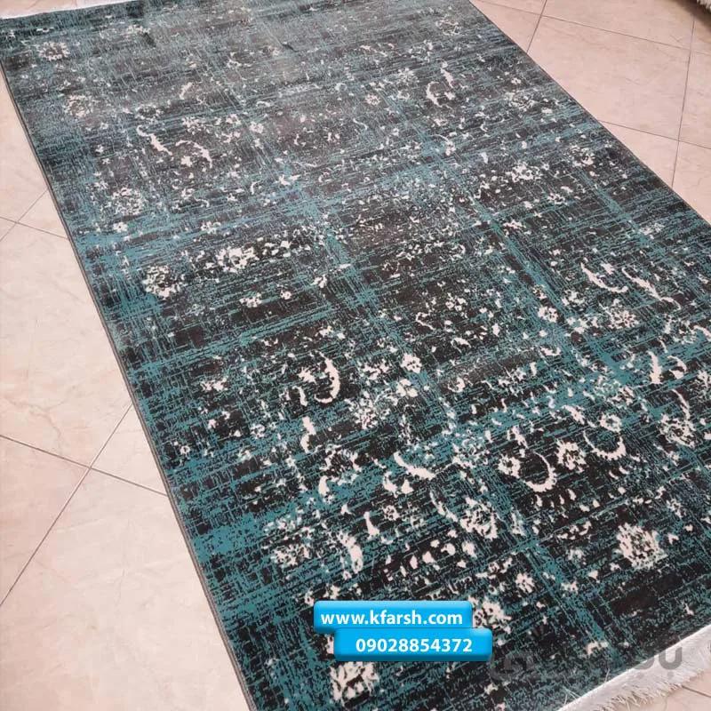 فرش مدرن کاشان با رنگ سبز آبی مشکی