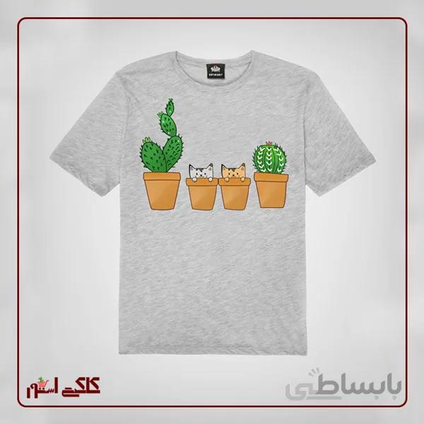 تیشرت طوسی طرح کاکتوس CF1001