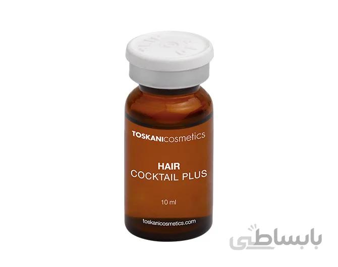 کوکتل تقویت و رشد مو توسکانی مدل هیر پلاس Toskani Hair cocktail plus ( کلینیک) ترکیبات اصلی: Sabal Serrulata + Iron + Taurin + Panthenol + Glutathion + Thiamine + Biotin + Pyridoxine + Coumarin + Routine حجم: 10 میلی لیتر .