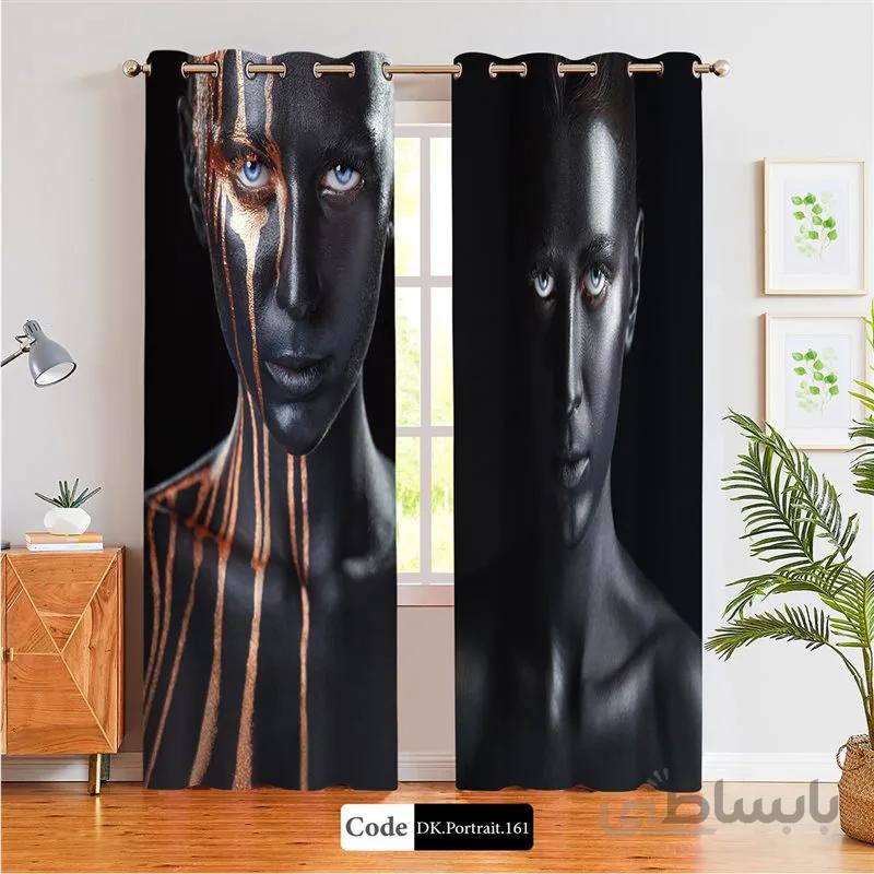 پرده پانچی (هازان و مخمل) کد DK.Portrait.161 طرح چهره زن جوهری