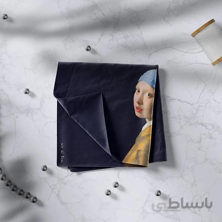 شال طرح نقاشی دختری با گوشواره مروارید