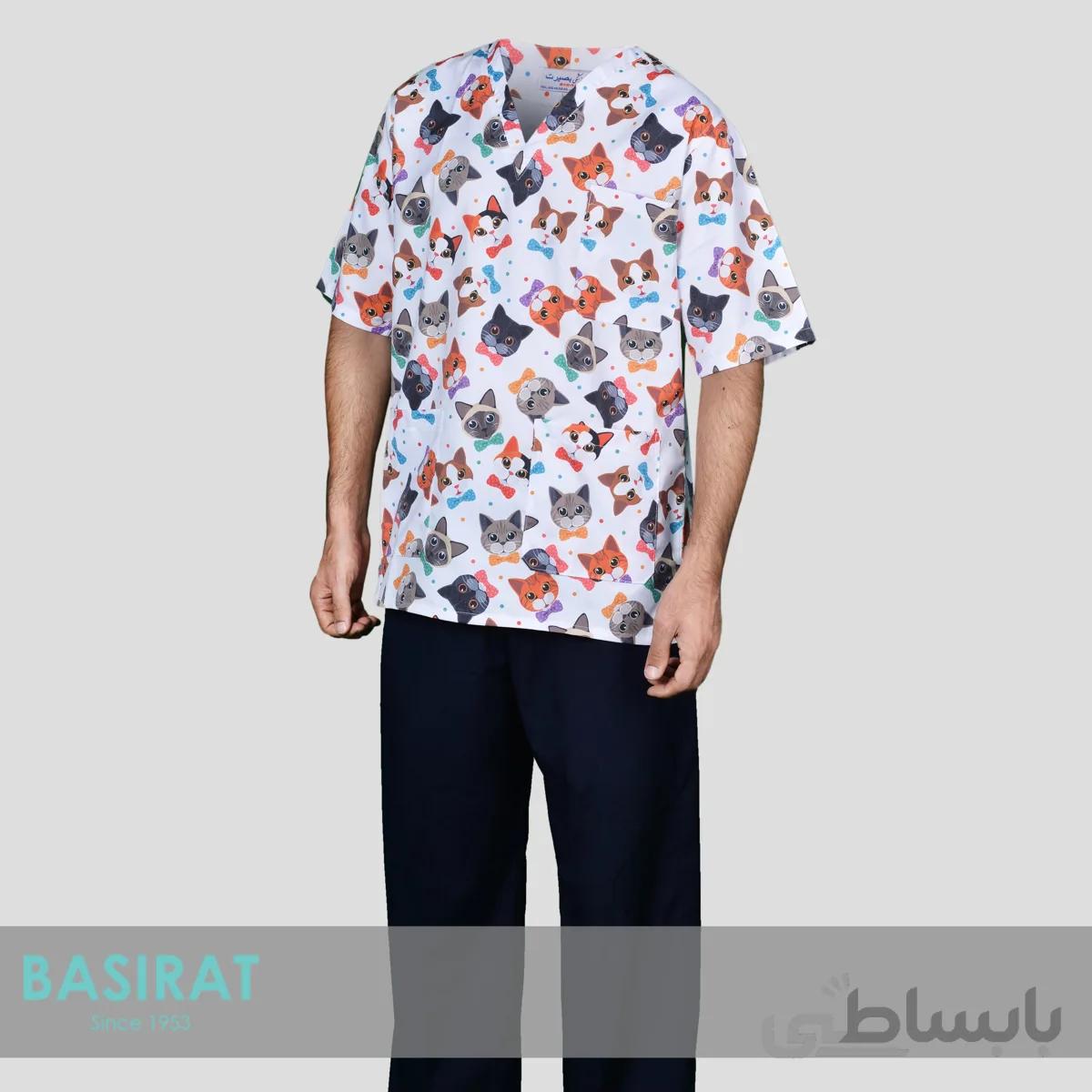روپوش و شلوار پزشکی طرح گربه مردانه (اسکراب)