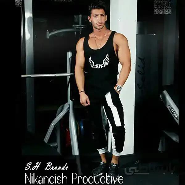 ست رکابی و شلوار مردانه طرح تک خط رنگ مشکی ا Men's t-shirt and pants set, black single color design