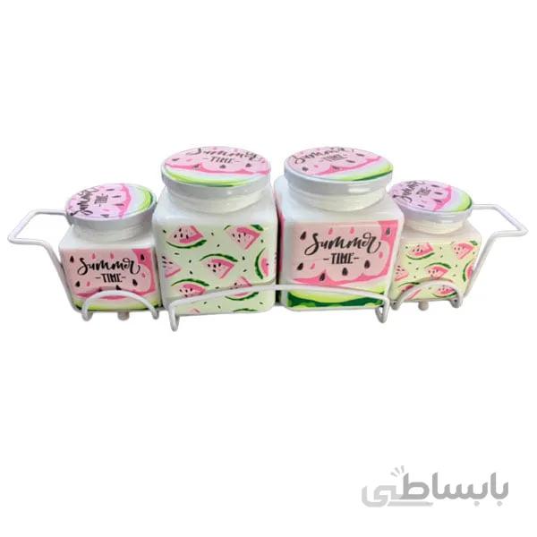 ست جای ادویه شیشه ای با پایه فلزی مدل تابستان کد 688