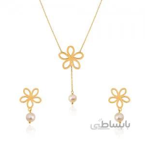 نیم ست طلا زنانه طرح گل با مروارید کد XS226