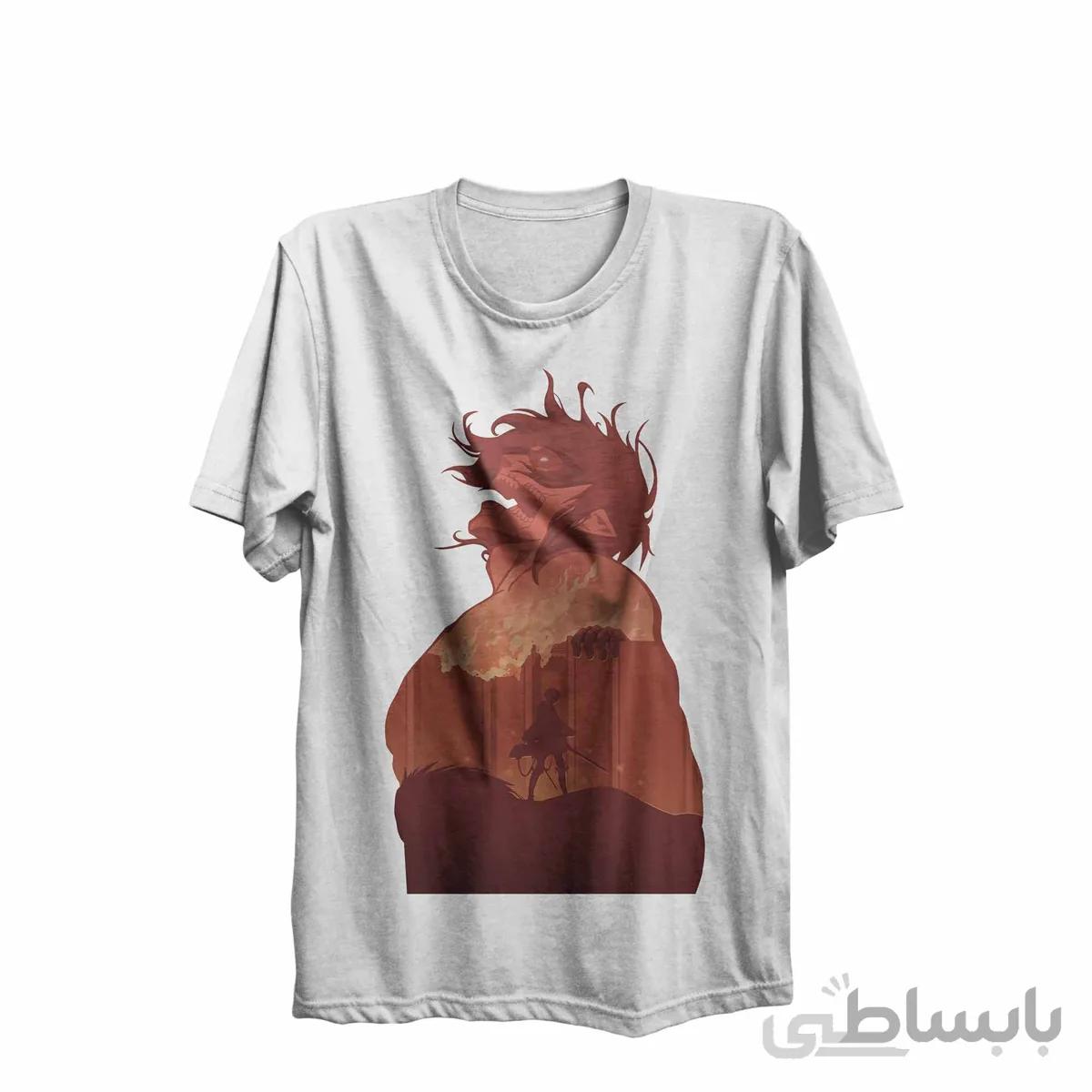 تیشرت یقه گرد سفید طرح انیمه اتک ان تایتان Attack on Titan