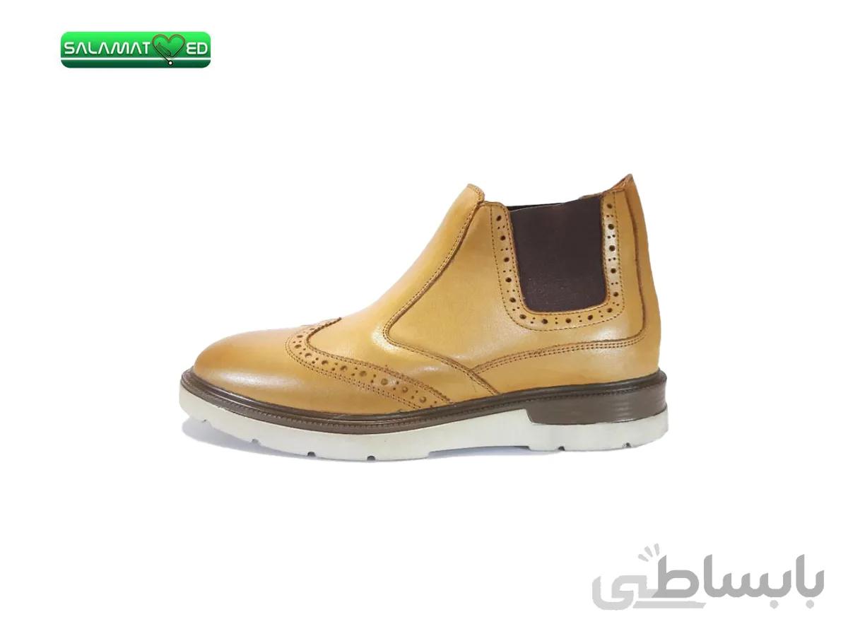 کفش طبی نیم بوت چرم مردانه جی اف اس مدل ساکو رنگ عسلی