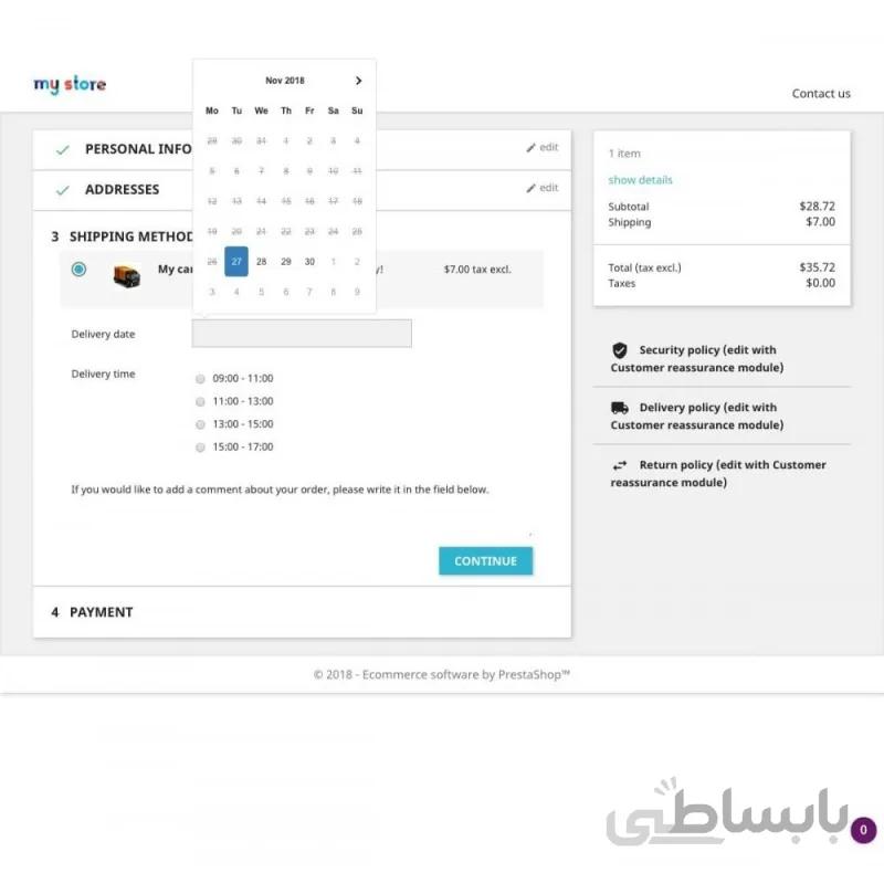 ماژول پرستاشاپی تعیین زمان و روز تحویل سفارش توسط مشتریان