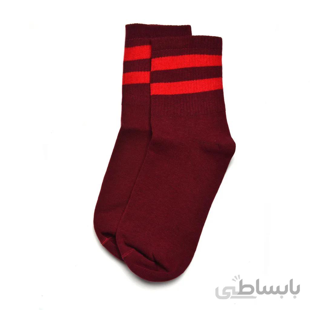 جوراب نیم ساق دوخط زرشکی دوخط قرمز بارو
