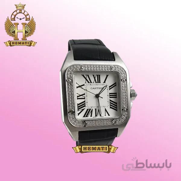 ساعت مچی کارتیر سانتوس مردانه CARTIER SANTOS 100 CS109 دور قاب نگین