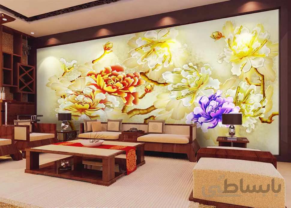 کاغذ دیواری سه بعدی گل های طلایی