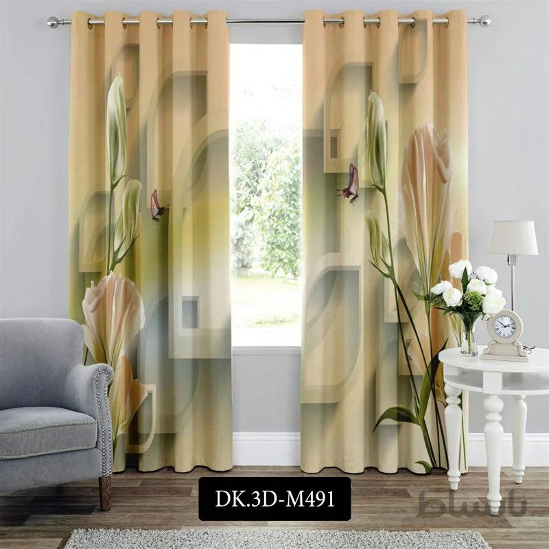 پرده پانچی (هازان و مخمل)کد DK.3D.M491 طرح سه بعدی گل ها