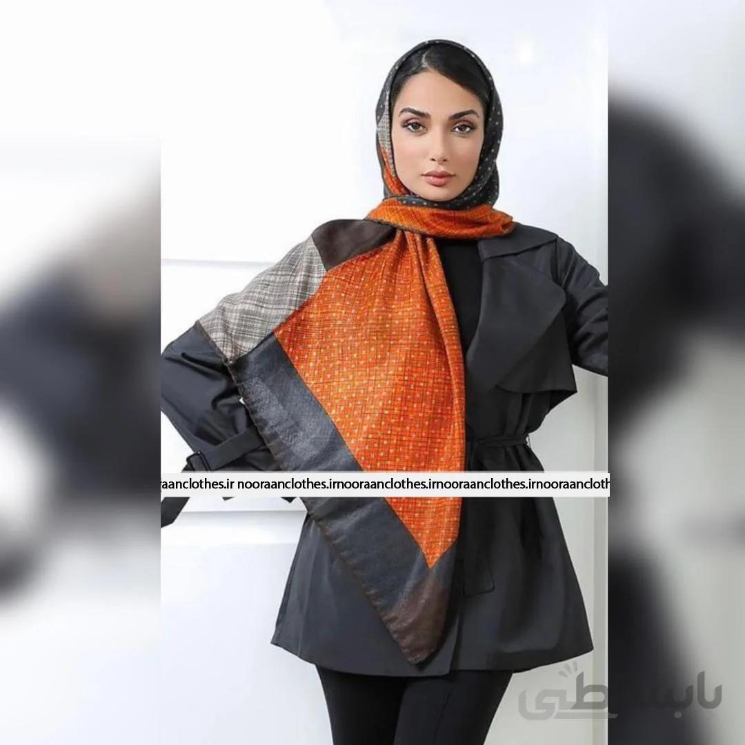 روسری نخی پاییزه نارنجی کرم 104503 ا 104503