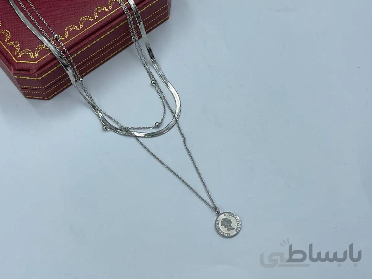 گردنبند سه زنجیره الیزابت نقره ای