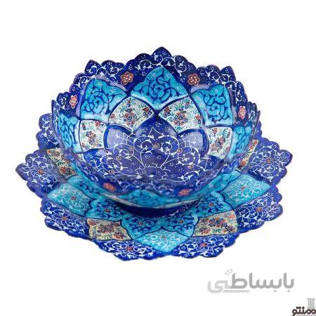 کاسه و بشقاب آجیل خوری میناکاری طرح نقاشی 16سانتی متر