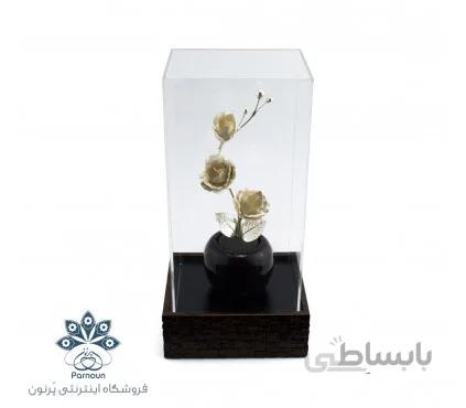شاخه گل رز نقره با تندیس پلکسی شفاف