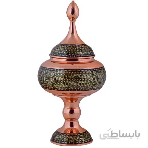 شکلات خوری مسی خاتم کاری اثر آقاجانی ارتفاع 48 سانتی متر کد C-497