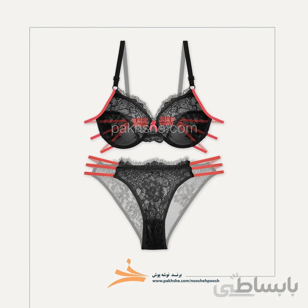 ست فانتزی مشکی بند گلبهی برند نوشه پوش کد 40012