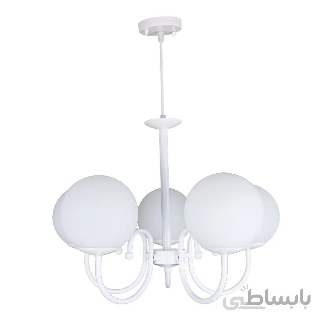 لوستر آویز پنج شعله چشمه نور کد A1219/5WT.WT (همراه با لامپ هدیه)