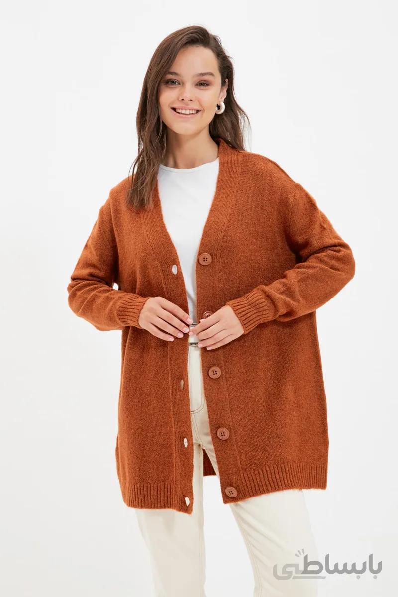 TRENDYOL MODEST ژاکت کشباف یقه وی کاشی TCTAW22HI0480