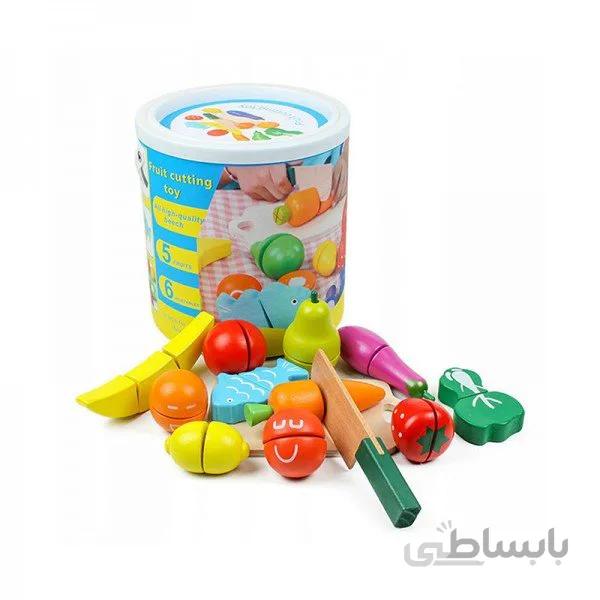 اسباب بازی چوبی ست برش میوه سطلی مدل EN71
