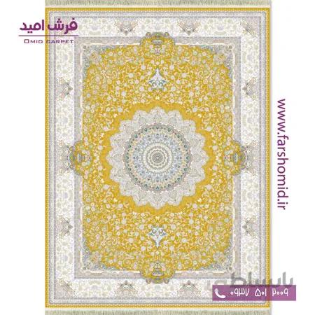 فرش ماشینی 1200 شانه گلبرجسته سوگل طلایی قالی کشمیر