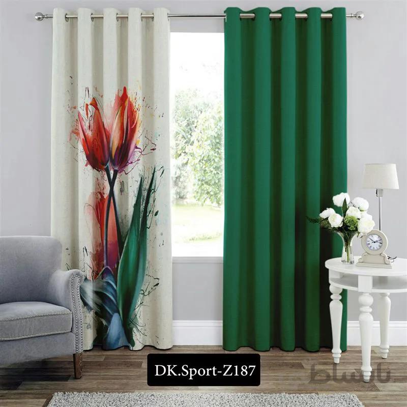پرده پانچی (هازان و مخمل) کد DK.S.Z187 طرح اسپرت شاخه های گل