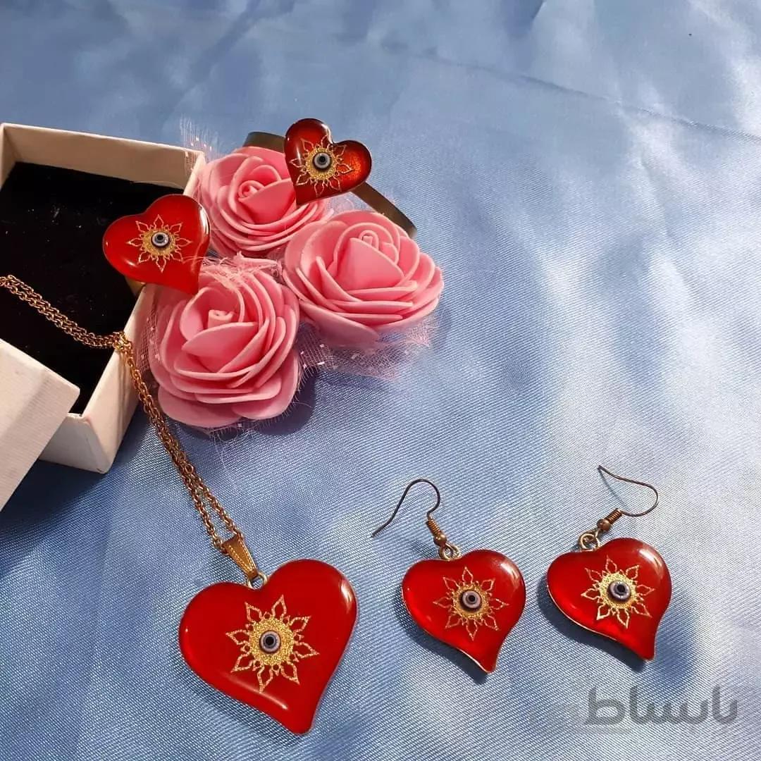 ست کامل زیورالات رزینی طرح قلبی با چشم نظر