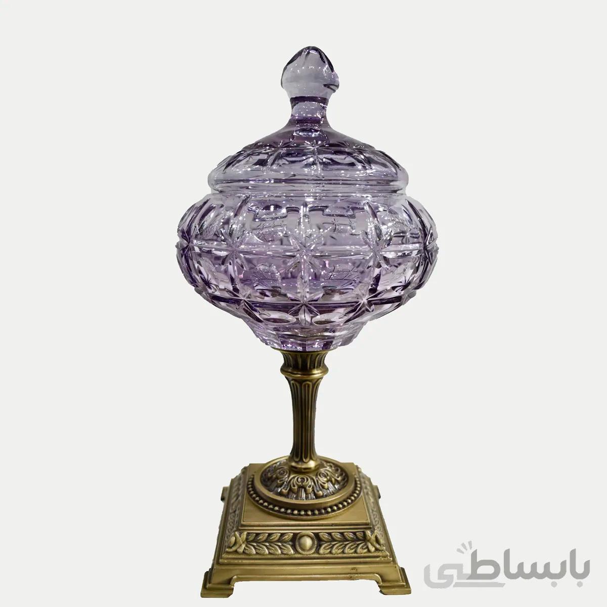 شکلات خوری بنفش کریستال پایه برنز