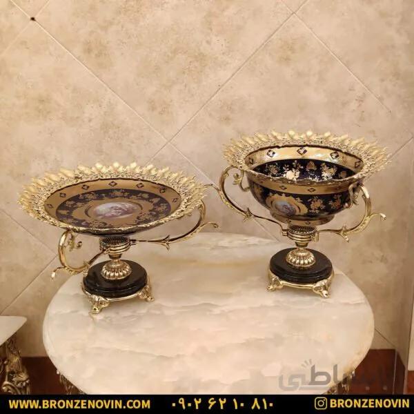 ست پذیرایی دو تکه برنزی میوه خوری و شیرینی خوری طرح برگ مو