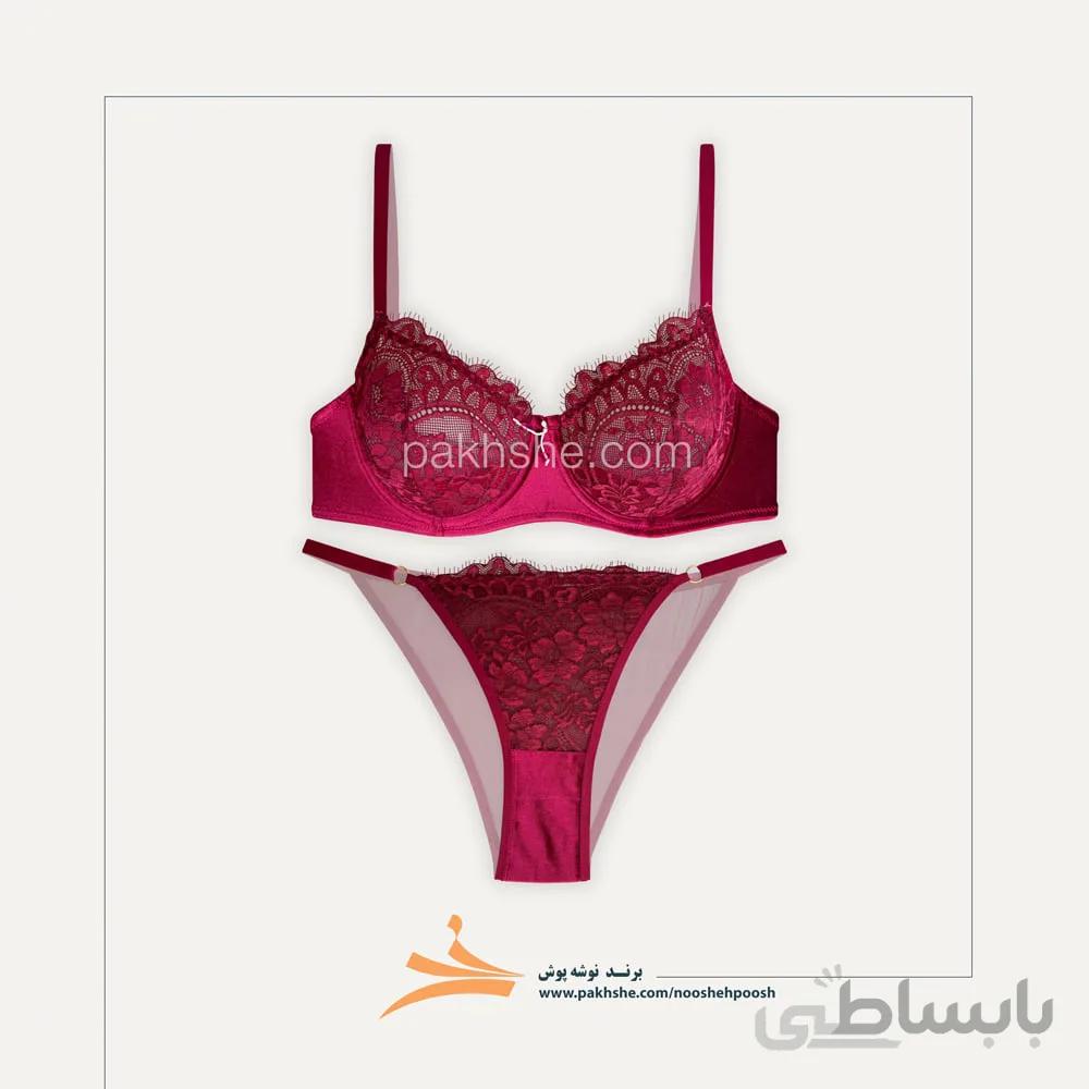 ست جکدار مخمل اناری فنردار برند نوشه پوش کد 85015