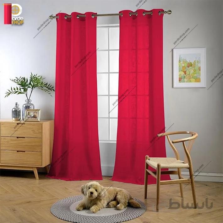 پرده پانچی تور کتان برند ParsDecor رنگ سرخابی