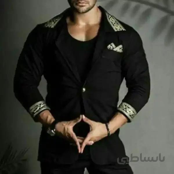 کت اسپرت مردانه طرح نوار هندی لاکچری رنگ مشکی کد111 ا Men's sports jacket, luxury Indian strip design, black code 111