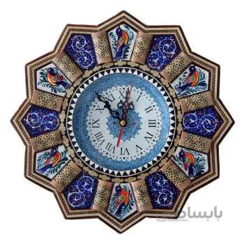 ساعت دیواری خاتم با صفحه مینا کاری طرح خورشید